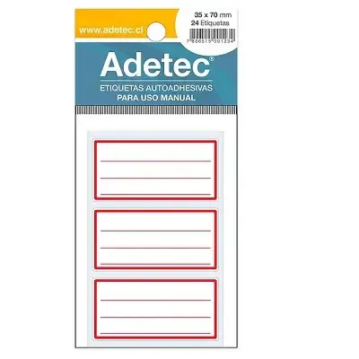 Etiqueta Escolar Diseño Linea Roja 35x70 Mm